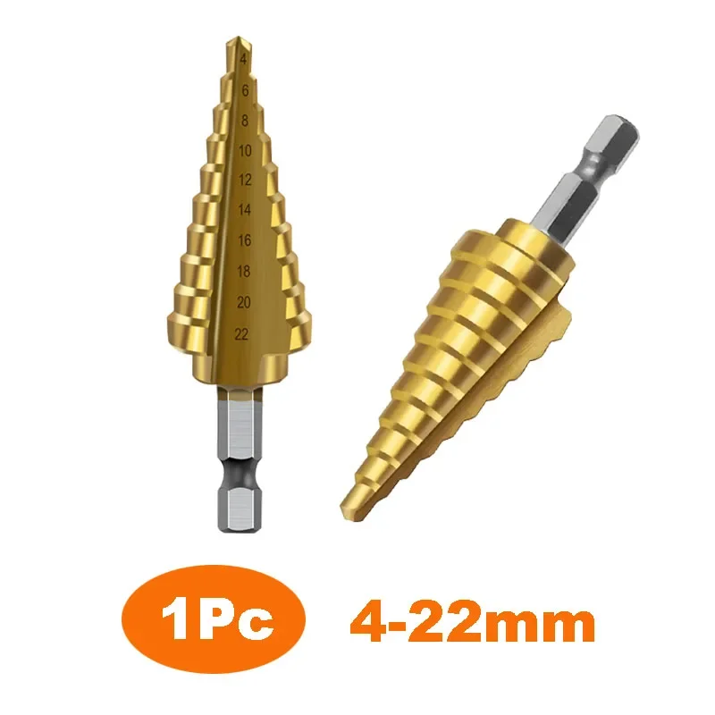 

4-22mm Step Drill Bit Straight Groove Titanium Coated Wood Metal Hole Cutter HSS Core Drill Bit Pagoda Drill Bit Twist Drill Bit