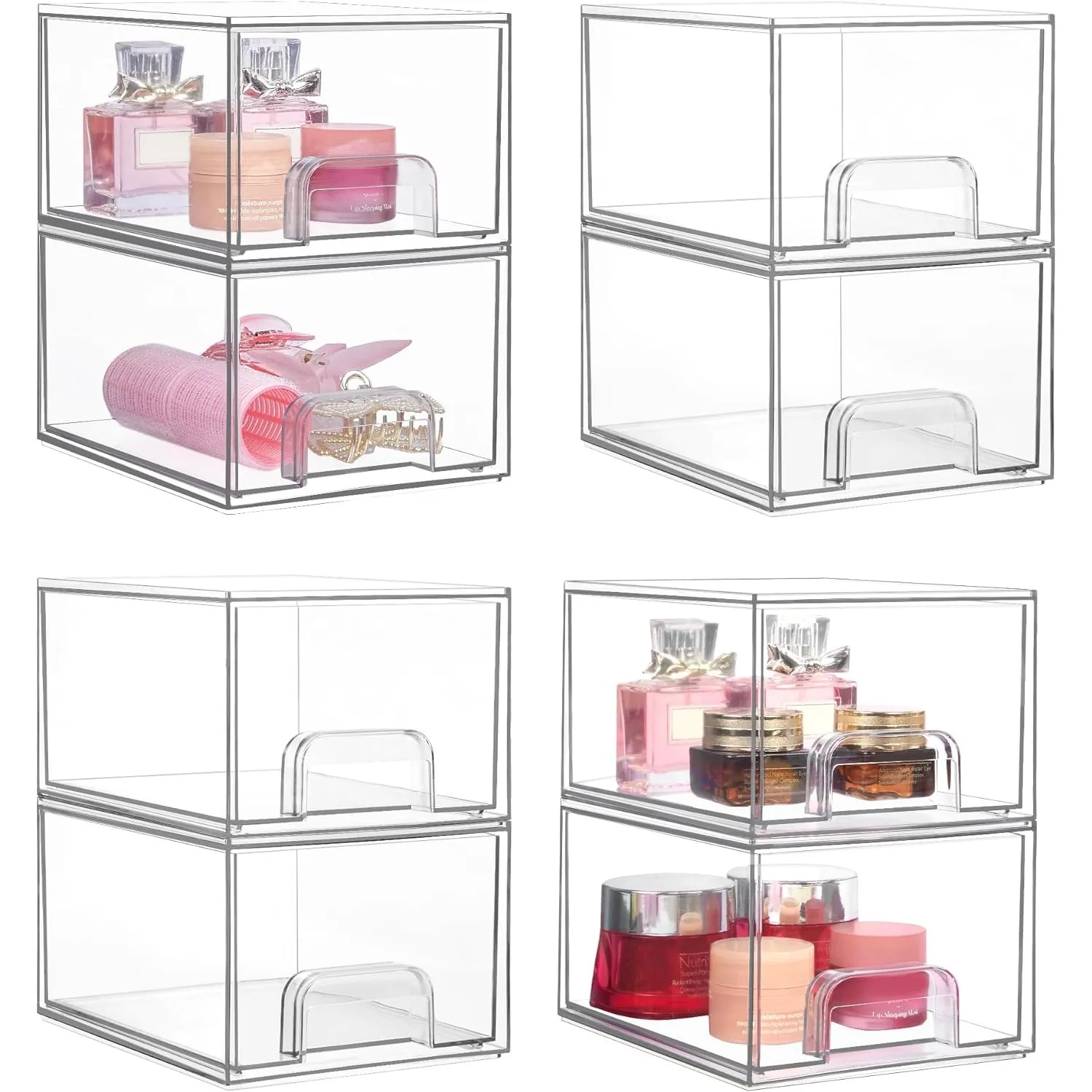 

Vtopmart 8 Pack Stackable Storage Drawers,4.4'' Tall Acrylic Bathroom Makeup Organizer,Clear Plastic Storage Bins For Vanity