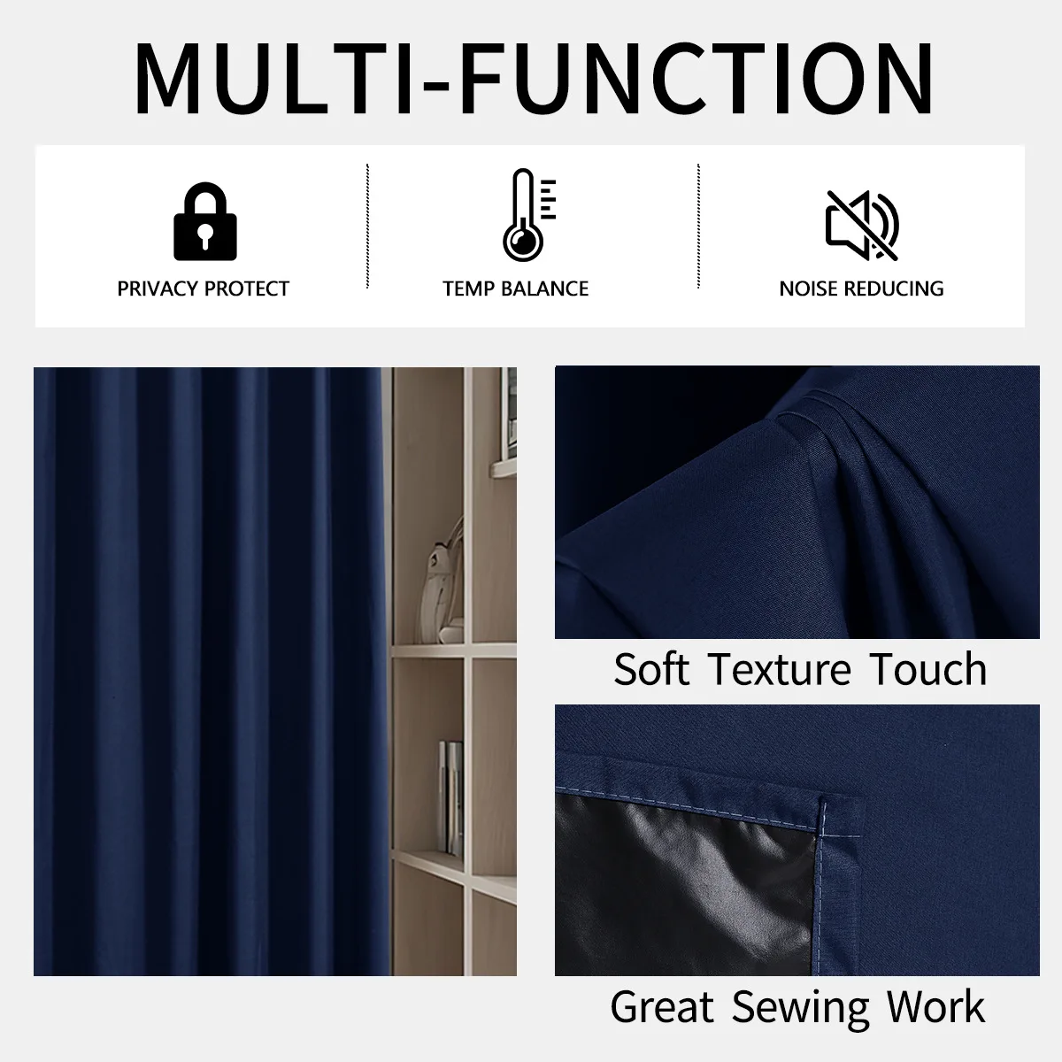 1panel Solid Colour 100% Blackout Curtain, Hook Curtains for Living Room, Bedroom, Home Decor, Privacy Window Curtains