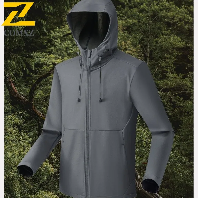 

COMXZ 2025 Men Women Softshell Jacket Waterproof Hooded Outdoor Sport Hiking Trekking Windbreaker Casual lightweight windbreaker