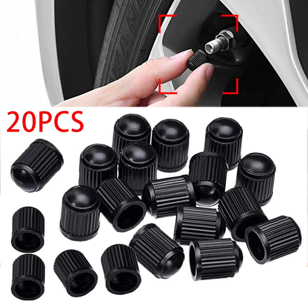 20PCS Car Tire Valve Plastic Black Bike Tyre Valve Caps with O Rubber Ring Covers Dome Shape Dust Valve for Car Motorcycles