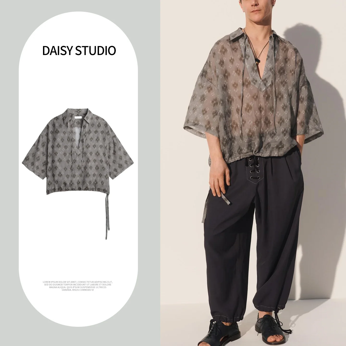 

New Summer Men's Casual Style Shirt Short Sleeve Turn-down Collar Transparent Square Polyester Fiber Skin-friendly Breat...