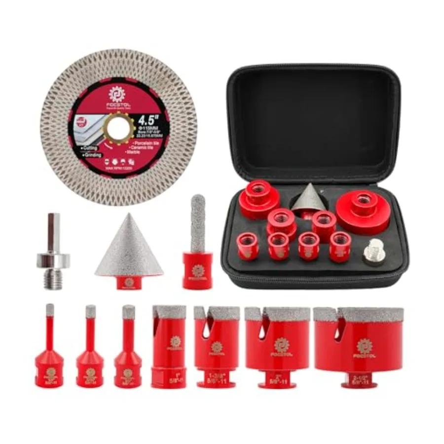 

Diamond Core Drill Bit Set - 11pcs 6/8/10/25/35/50/65mm+10mm Finger Milling Bit+50mm Beveling Chamfer Bit+Hex+4.5'' Saw Blade H