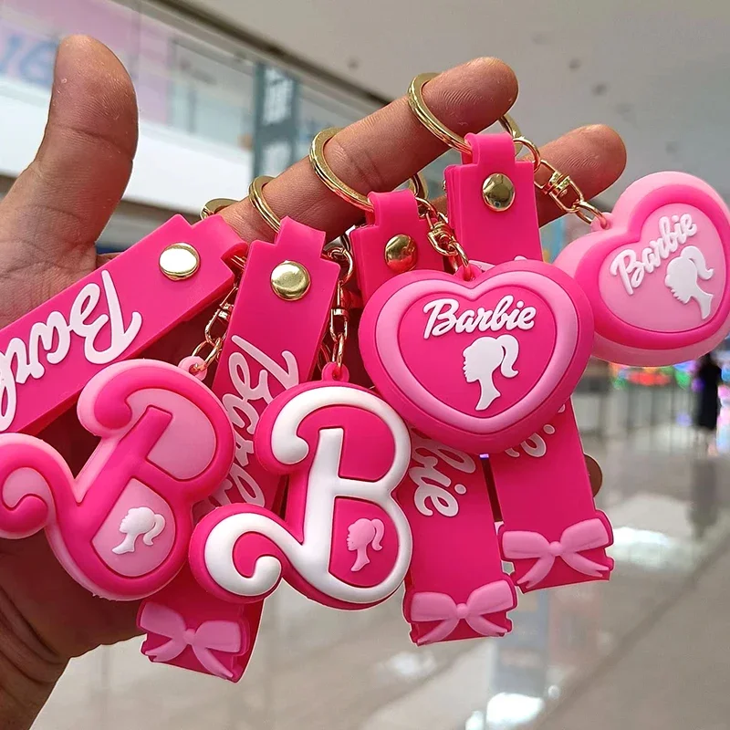 Cartoon Barbie Heart Shaped Letter High Heels Feature Car Keychain Pink Trend Girls Toys Film Accessories Bags Backpack Pendant