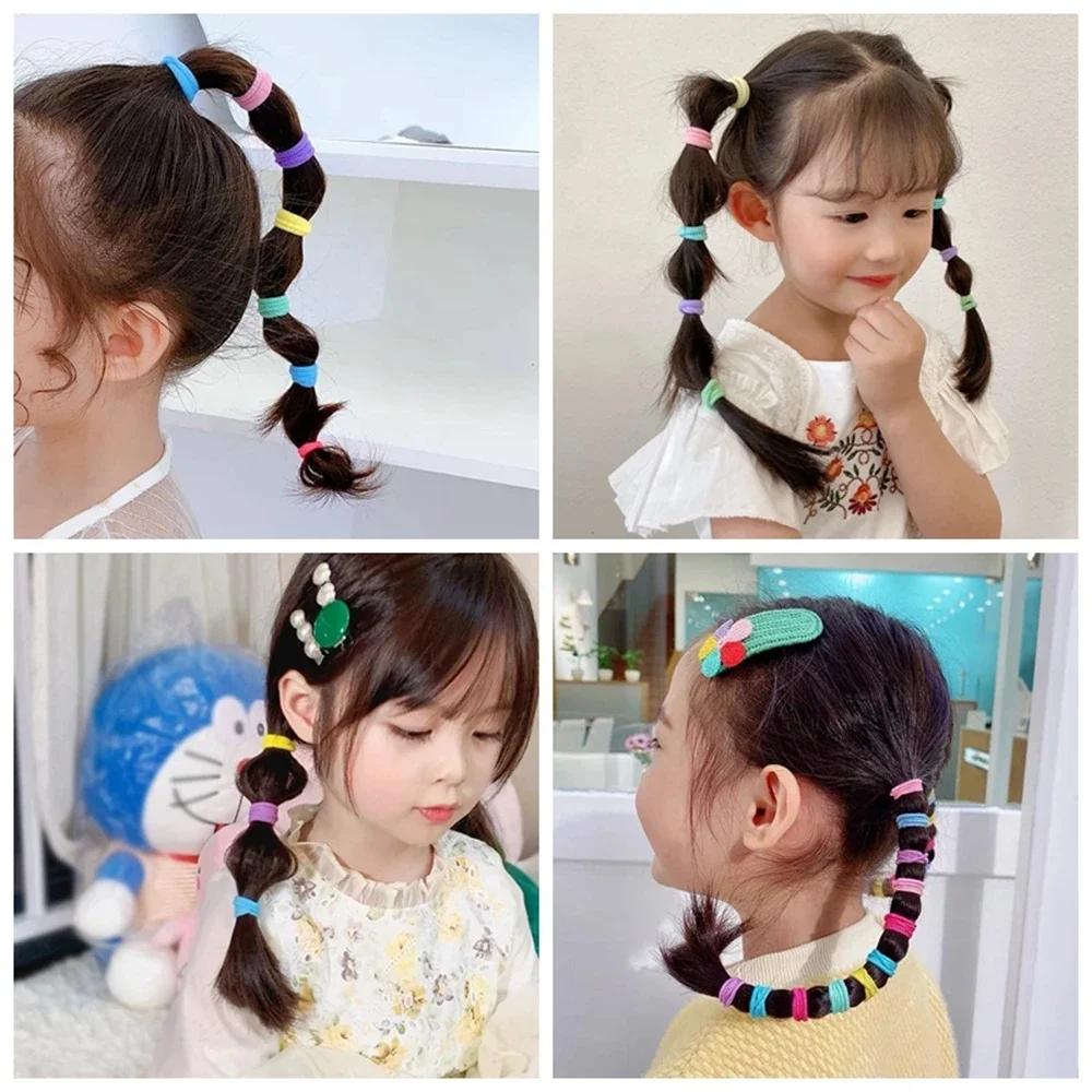 50Pcs Children Elastic Hair Bands Girls Hair Accessories Mini Colorful Nylon Hair Ties Kids Ponytail Holder Scrunchie Head Rope