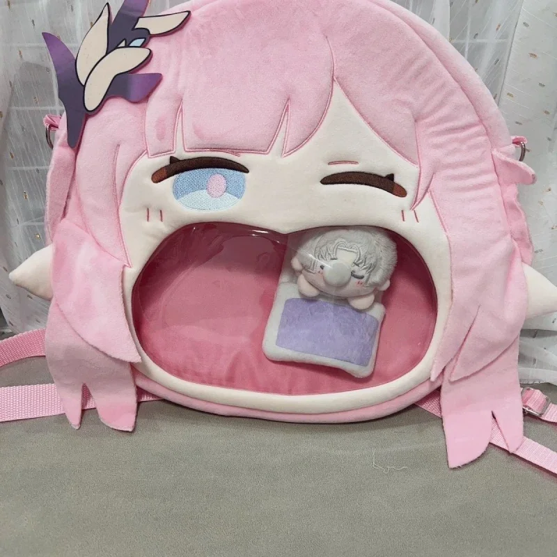 Honkai Impact 3rd Miss Pink Elf Elysia bolso transparente para salir, bolso de hombro informal, muñeca de algodón, accesorios de juguete de peluche, 35x37CM