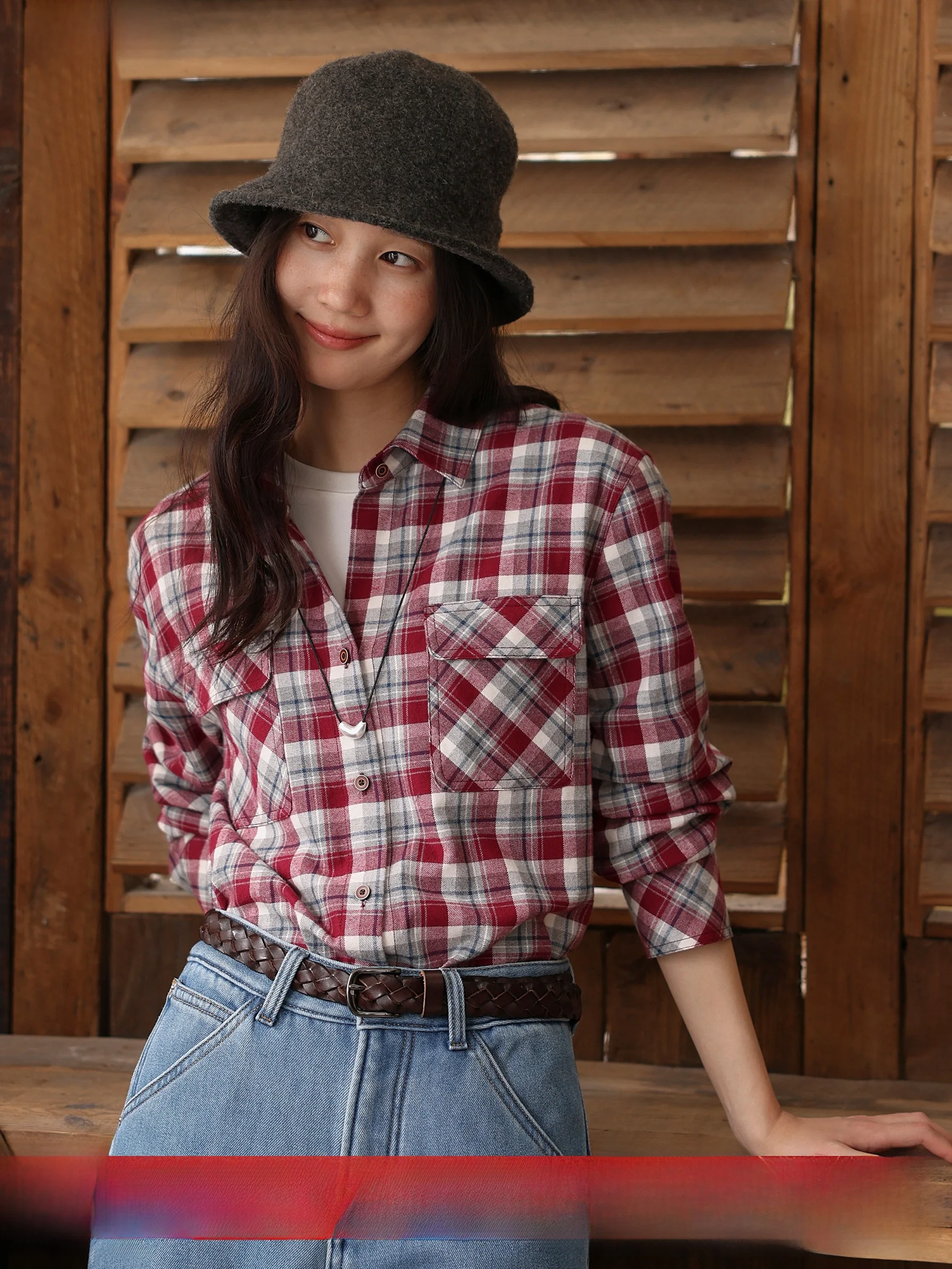 

MUNNS Classic Retro Waed Cotton Plaid Long Sve Loose Top Coat Women's Faion Winter Collection Non-deformable Regular T...