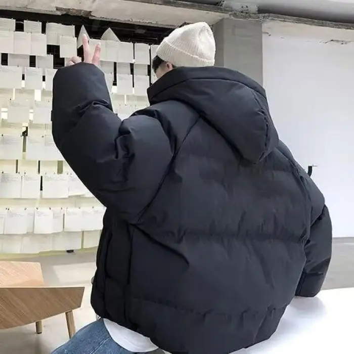معطف شتوي للرجال من Thiened Fce مبطن بالخبز من القطن Jaet Harajuku Sle بتصميم عصري وبسيط مناسب لفترة طويلة وسحاب...