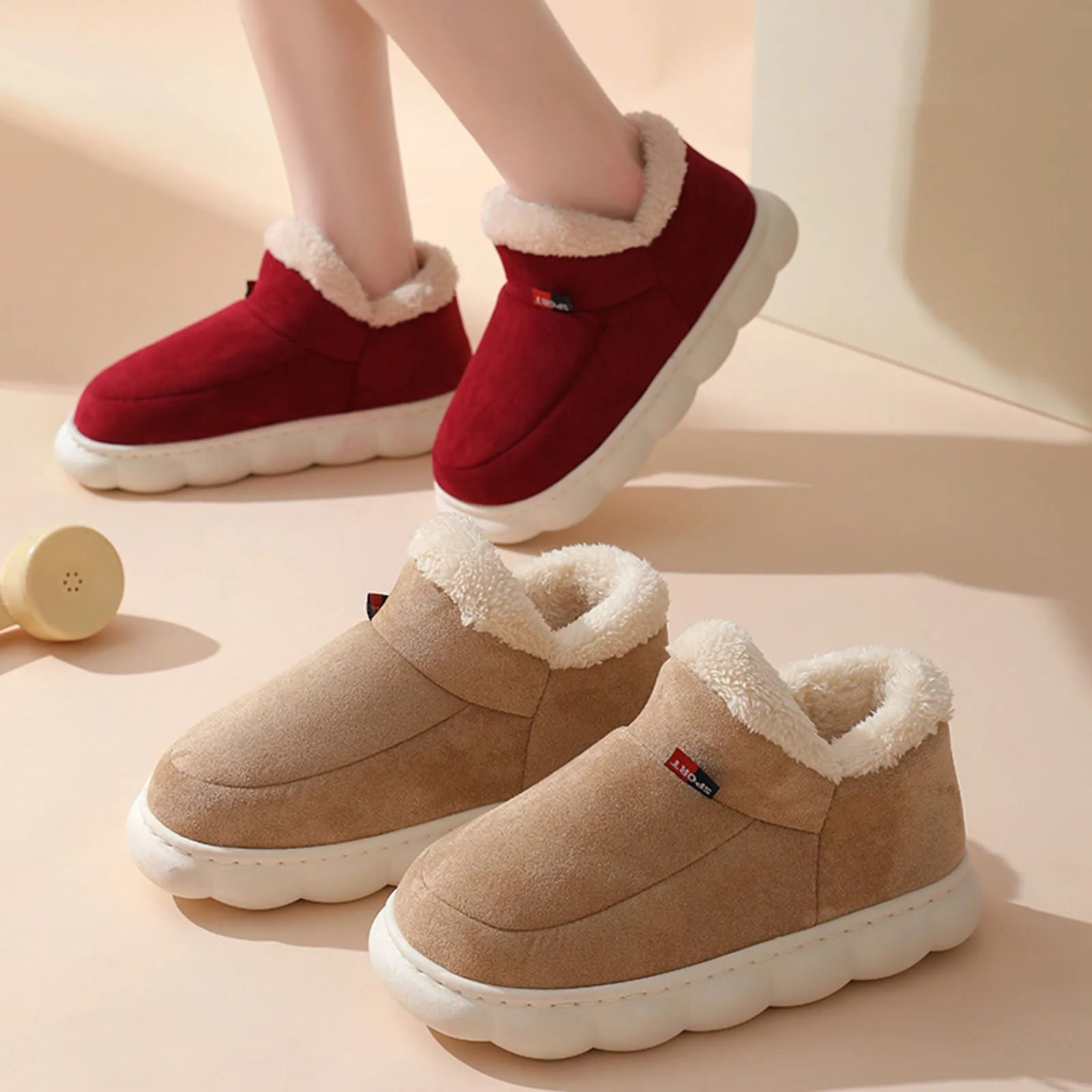 2023 Winter Plush Flat Slippers Shoes Fashion Thick Sole Home Cotton Comfortable Soft Sole Warm Outdoor Casual Cotton Shoes