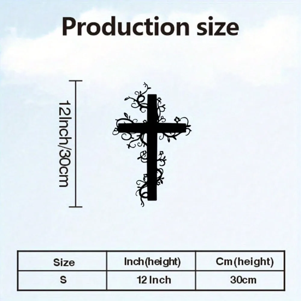 1PC Vintage Iron Cross Wall Art - Rust-Resistant Metal Religious Sculpture for Home Decor