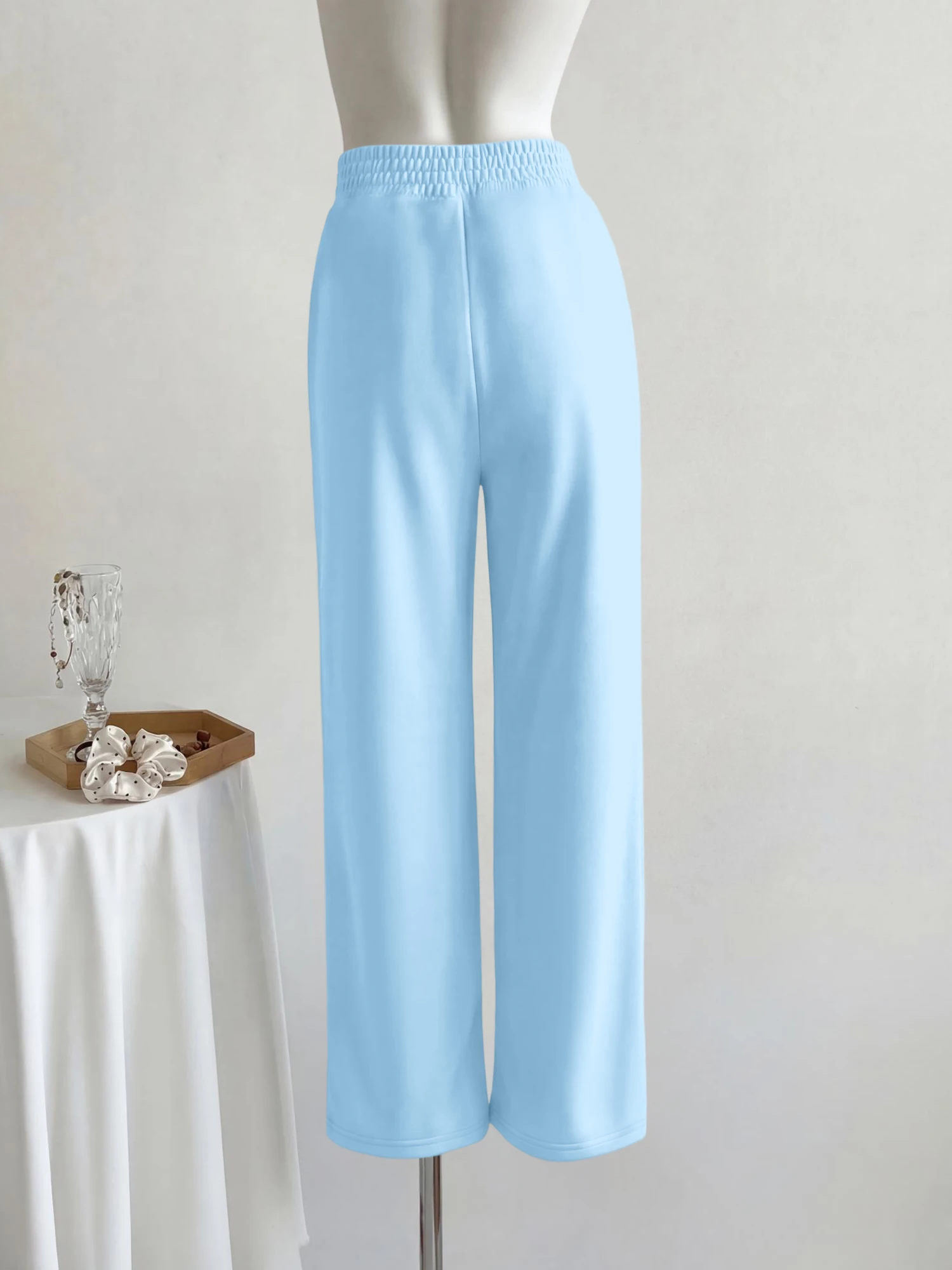Ladies High Waist Smocked Wide Leg Pants Loose Flowy Sweatpants Streetwear Casual Trousers Multiple Colors