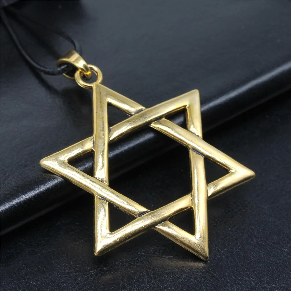 Retro Vintage Unisex Necklace 75x59mm Large Star Of David Pendant Necklace Faux Black Leather Rope Chain