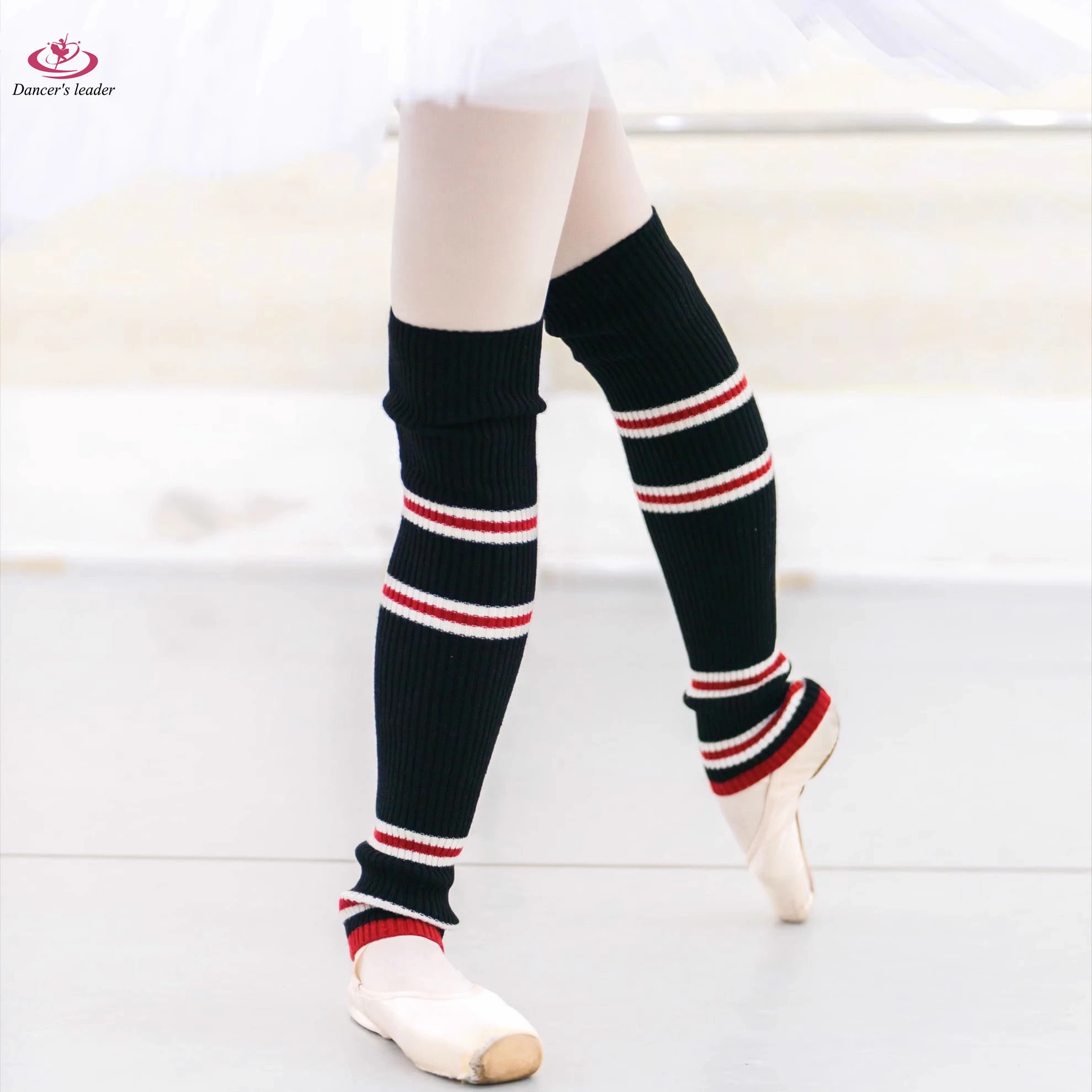 Ballet Costume Leotard for Autumn and Winter Warm Stripes, Medium Length Gymnastics Tights, Performance Yoga Clothing Socks