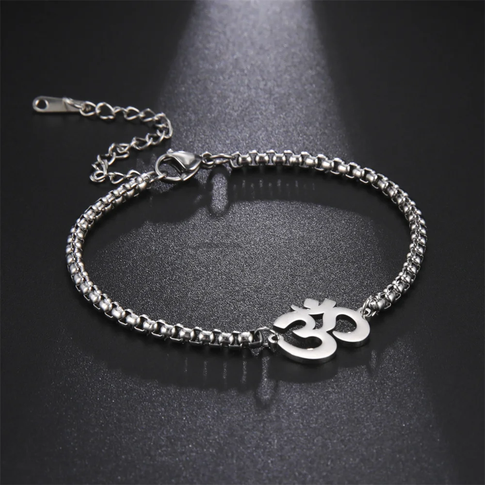 Stainless Steel Buddhism Hindu Yoga OM Symbol Pendant Bracelet for Women Men Charms Couple Bracelets Fashion Amulet Jewelry Gift