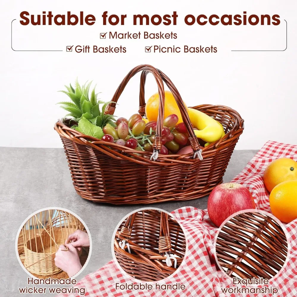 Wesiti 6 Pcs Wicker Picnic Basket with Handle, Hand Woven Harvest Basket Bulk, Wicker Flower Basket for Storage