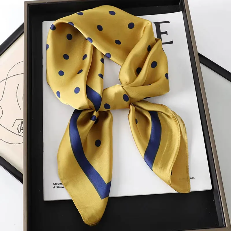 Luxury Lady Hair Dot Scarf Female Silk Square Scarves Head Wraps For Women Bandana Fashion Foulard Shawls Female Neckerchief image 6