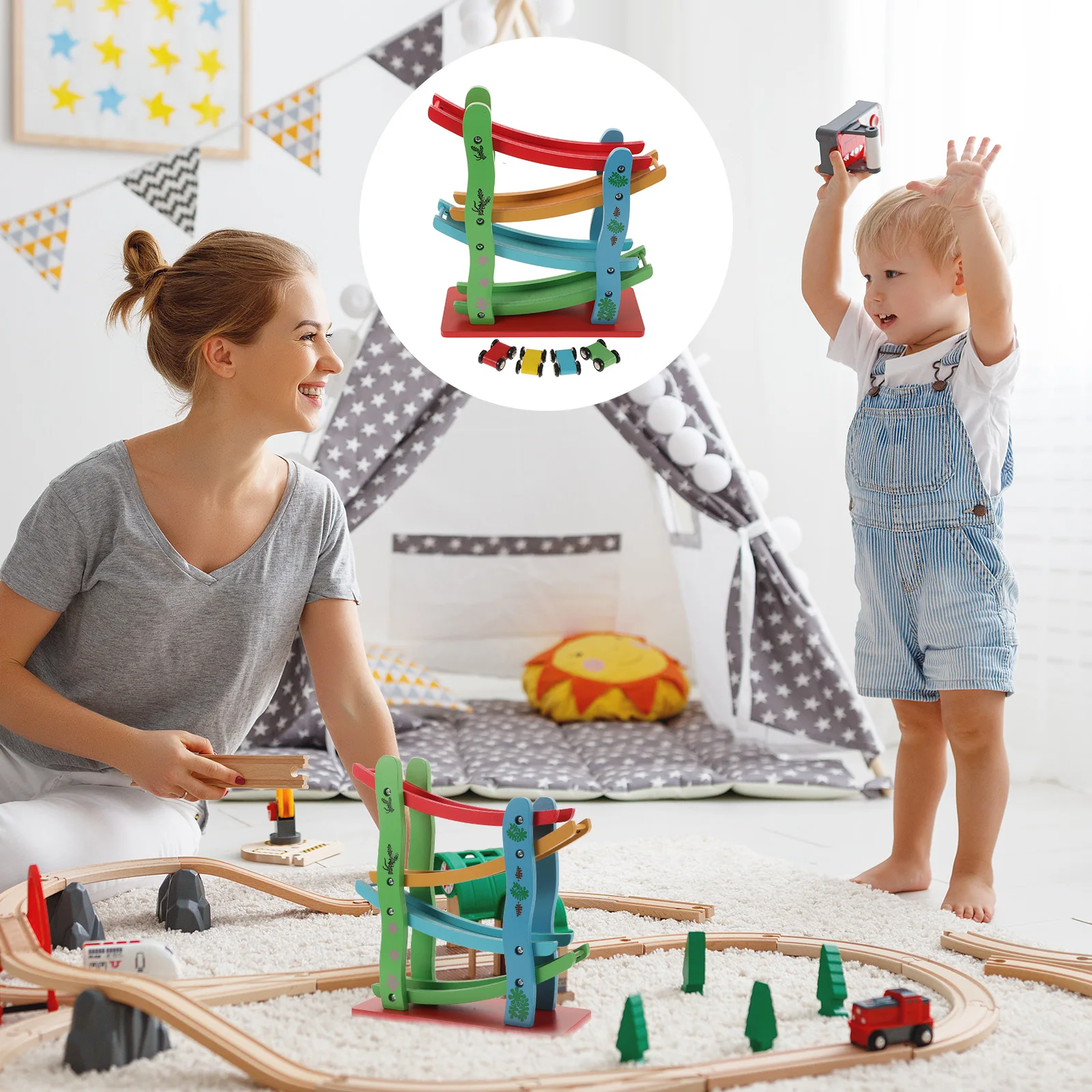 

Four-layer Scooter Racing Toys Wooden Track Glider Car Sliding Children Plaything Kids