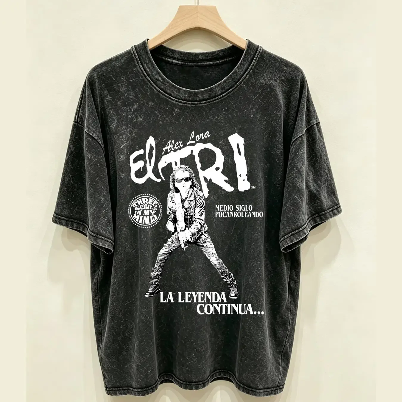 washed T Shirt El Tri Alexa Lora Spanish Rock Band Black Medium 50 Anos long or short sleeves vintage Washed Soft Versatile