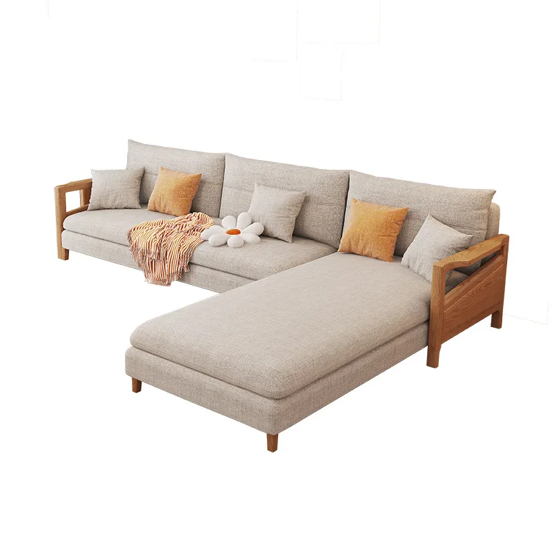 Nordic solid wood sofa combination, ash wood living room modern simple fabric sofa