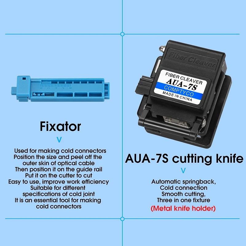 AUA-7S Fiber Cleaver Fiber Optic Tool Kit with -50~+26dBm/-70~+10dBm 3 in 1 MIni Optical Power Meter 10mw Visual Fault Locator