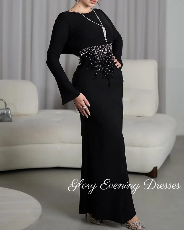 

Black Long Sleeves Evening Dress Sequins Mermaid Luxury Prom Dresses Beaded Formal Wedding Party Dress Customized 2025