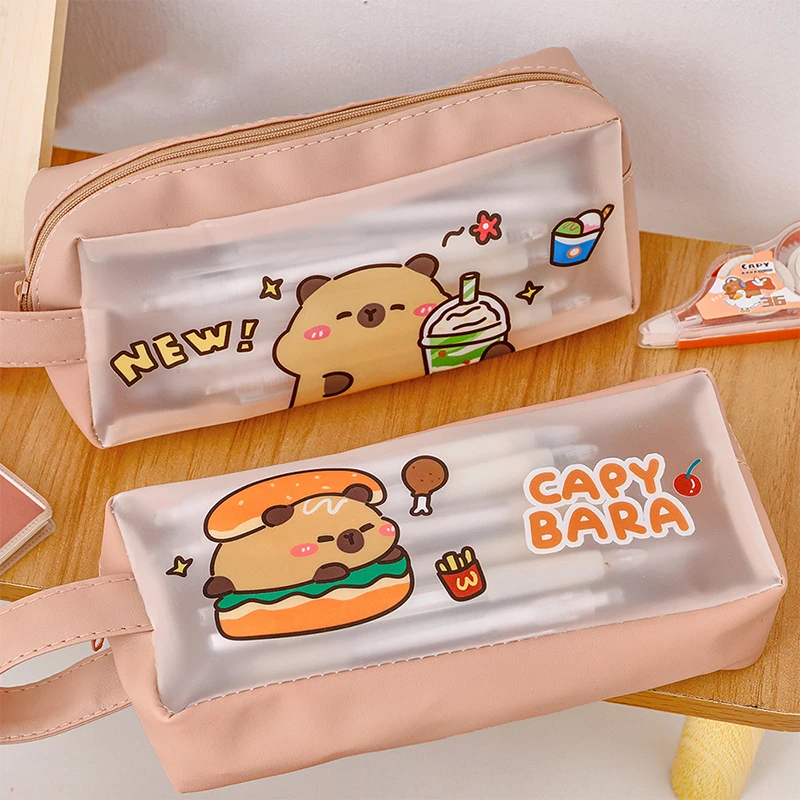 Cute Portable Minimalist Capybara Pencil Case Cartoon Transparent Pencil Case Large Capacity Pencil Case Student Stationery