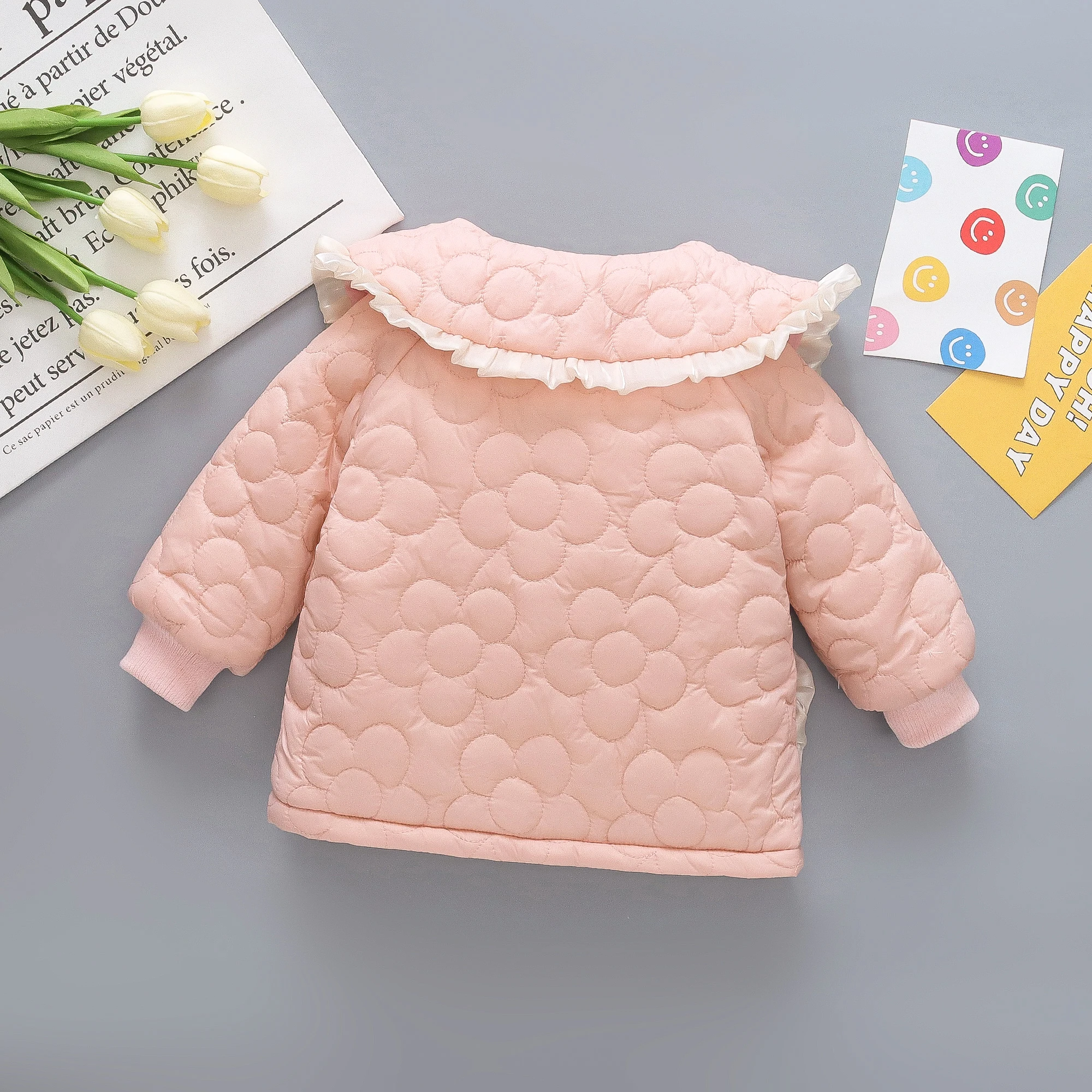 Baby Mädchen Baumwolljacke Herbst und Winter Mädchen einfarbige Revers Baumwolljacke süße dicke Baumwolljacke für Mädchen