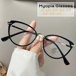 2025 New Cat Eye Myopia Glasses for Women Ladies Nearsighted Eyewear Minus Blue Light Blocking Computer Eyeglasses 0 To -4.0