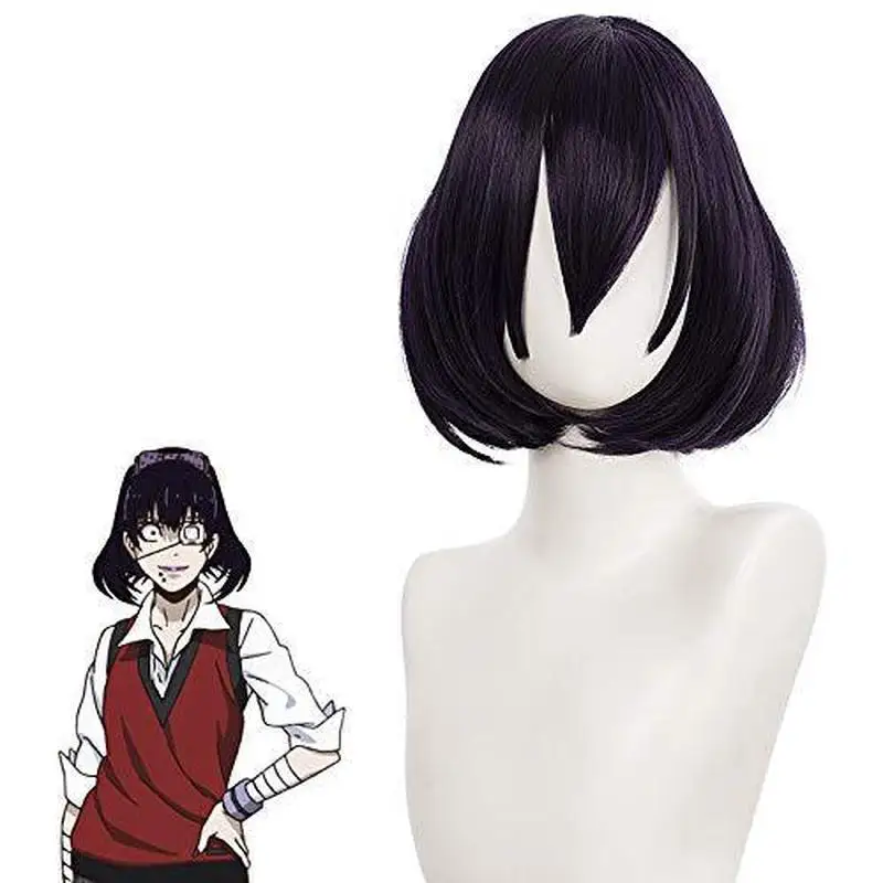 Anime cosplay black and purple mixed color face-slimming wig