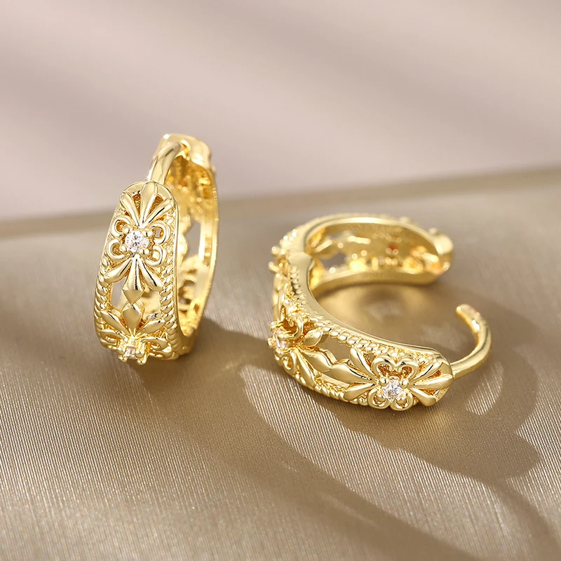 HuitanTrendy النساء هوب أقراط الجوف خارج تصميم حفل زفاف مجوهرات أنيقة فضية اللون/الذهب اللون مطعمة تشيكوسلوفاكيا اكسسوارات