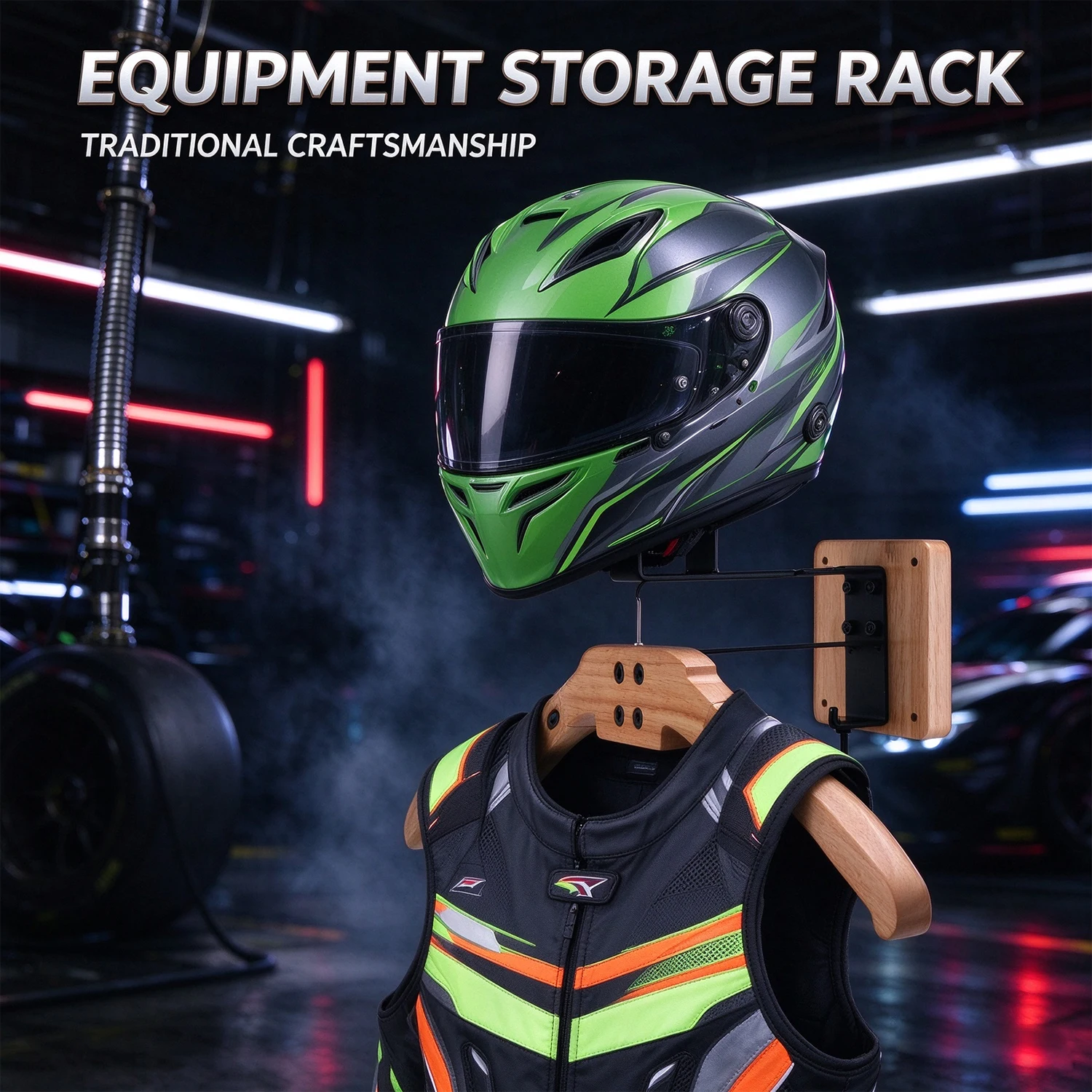 Multifunctional helmet hook, wall mounted motorcycle helmet storage rack Clothing rack, home wall wooden hanging rack