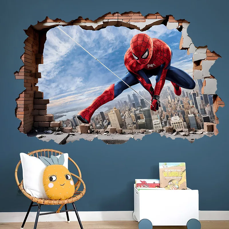 3D Broken Wall Spiderman Wall Decal Self Adhesive Removable Pvc Sticker For Living Room Bedroom Home Decoration