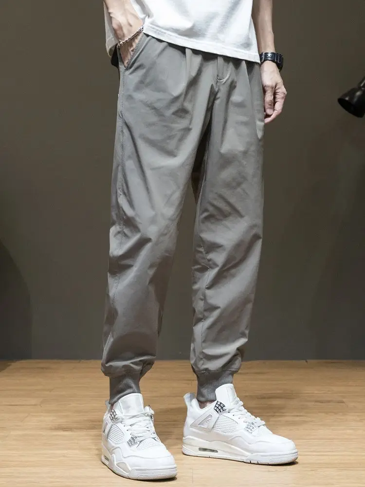 New Spring and Summer Ice Silk Men Loose and Versatile Quick-drying Sports Nine-point Casual Pants