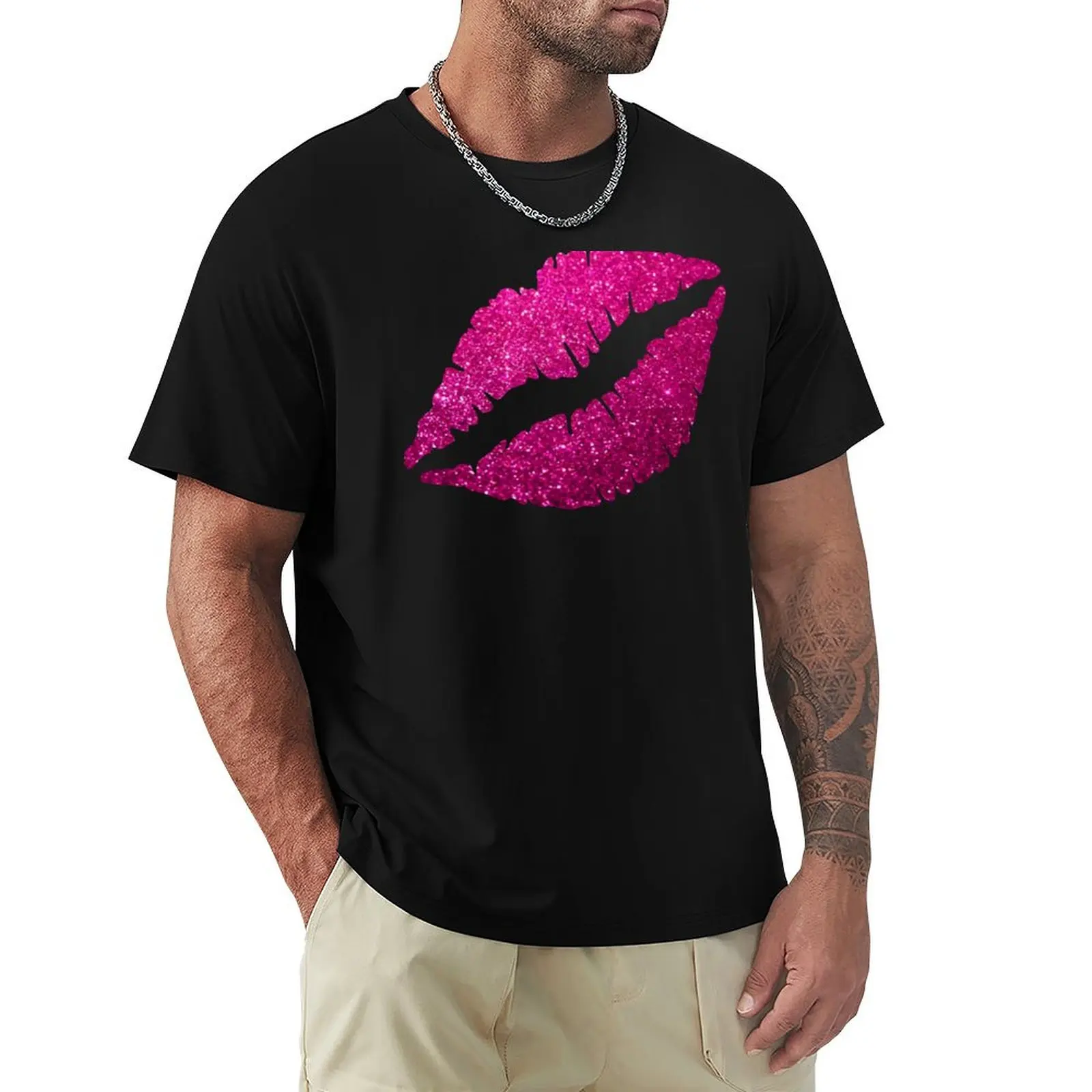 Pink Glitter Lips T-Shirt anime t shirts for man T-Shirt
