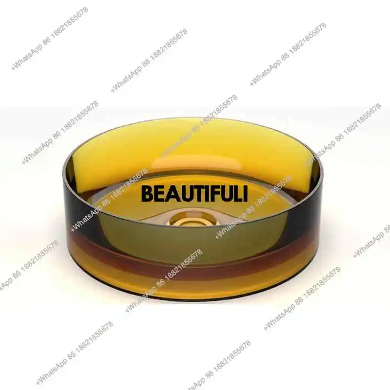 Modern minimalist round transparent countertop basin, light luxury style colored resin art washbasin, for homestay,hotel YX464KO