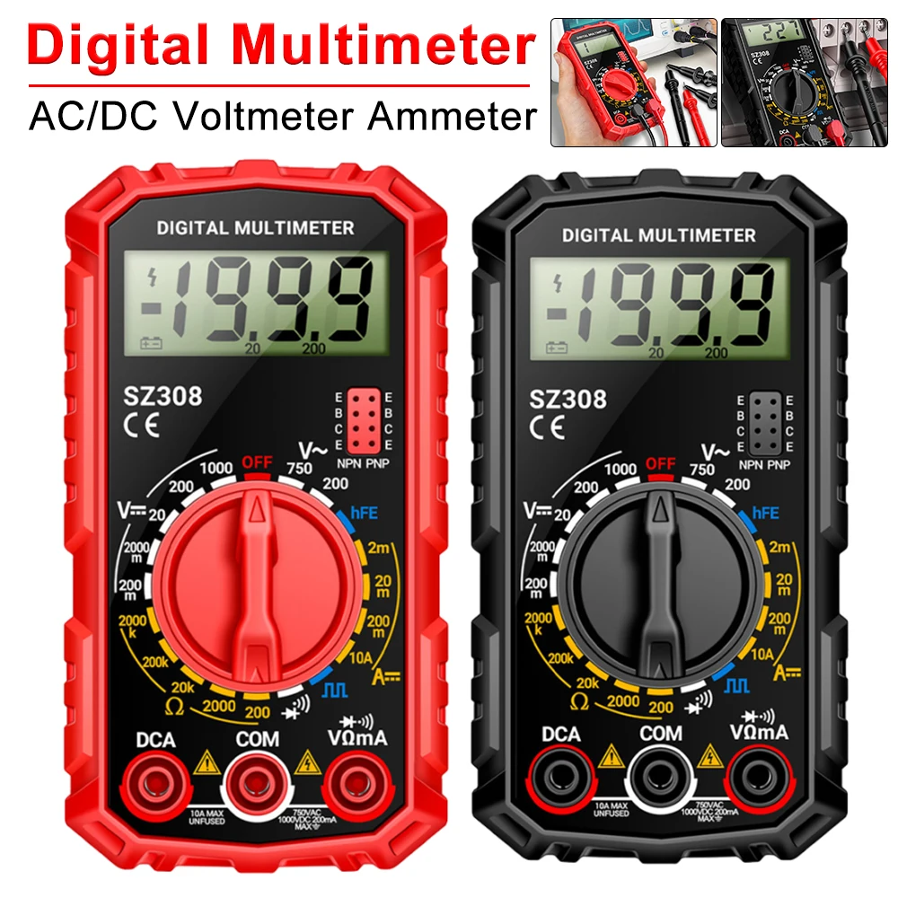 ANENG SZ308 Digital Multimeter AC/DC Voltmeter Ammeter HFE Triode Buzzer Multimeter LCD Multi-Function Tester Volt Amp Ohm Meter