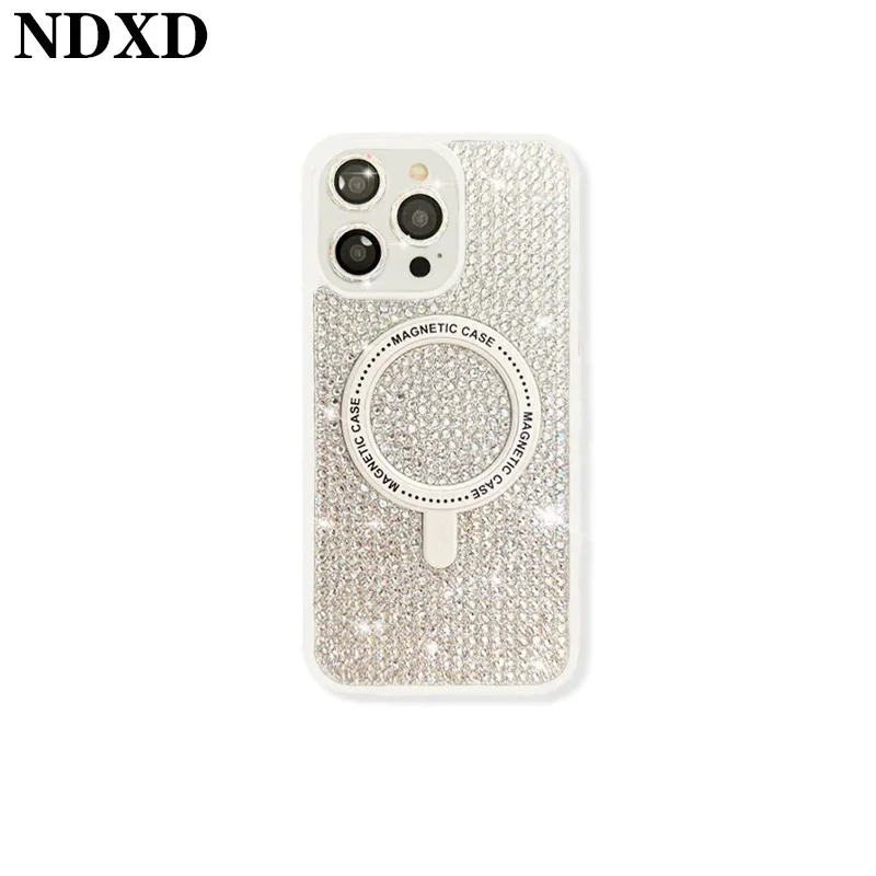 Magnetic suction full diamond mobile phone case, suitable for iPhone, super flash rhinestone silicone all-inclusive protective c