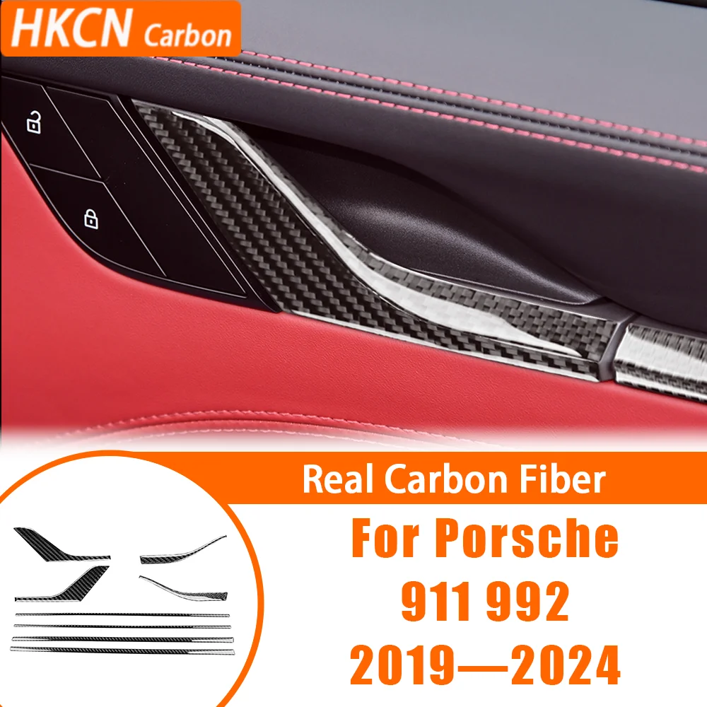 

For Porsche 911 992 2019—2024 Carbon Fiber Inner Door Handle Panel 8Pcs Car Accessories Interior Cover Trim Modification Sticker