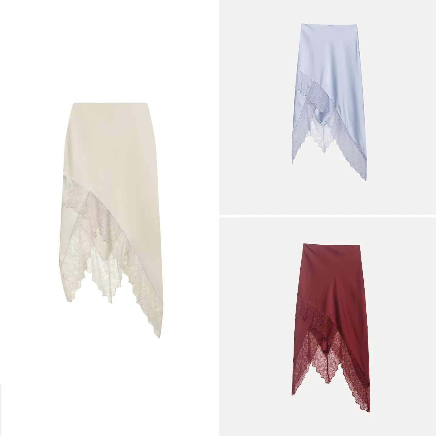 Women's Fashion Summer 2026 Asymmetrical Midi Skirt Lace Splicing Multi-color Irregular Low Waist Standard Fit