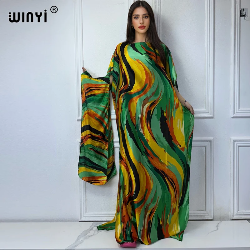 

WINYI abaya women muslim dress african dresses luxury Crew Neck fashion print Kaftan, Elegant Maxi Length Dress party dresses