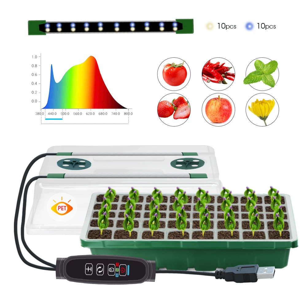New Seed Starter Trays with High Dome Germination Box Kit-40/80 Cells 2/4 LED Grow Lights Smart Timer & 3 Modes for Home Garden