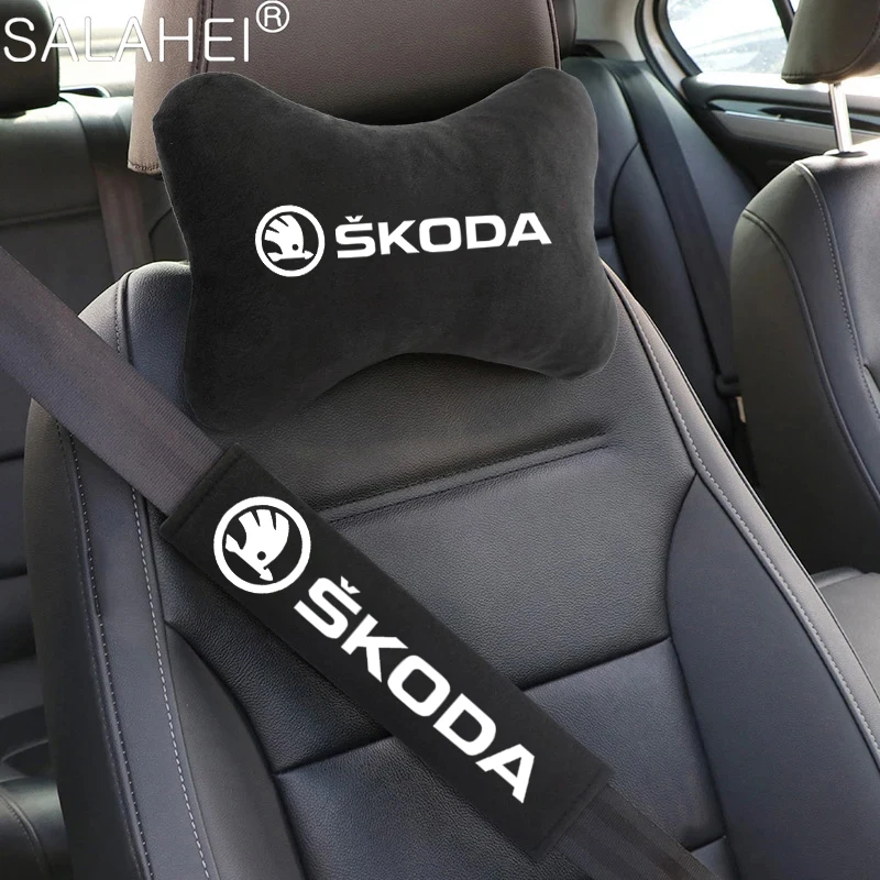 Auto-Kopfstützen-Nackenkissen und Sicherheitsgurt-Schulterpolster für Skoda Fabia 1 2 Octavia A7 RS Superb Rapid Yeti Karoq Vision Zubehör