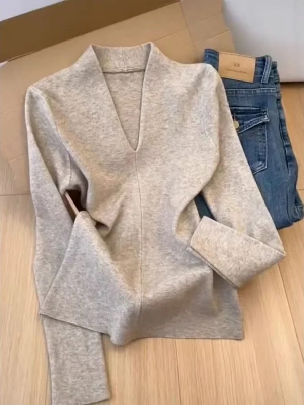 

Женский трикотажный свитер Ele V-Ne Long Sve, базовая одежда, облегающий, для повседневной носки, простой, стильный, зимний, новинка