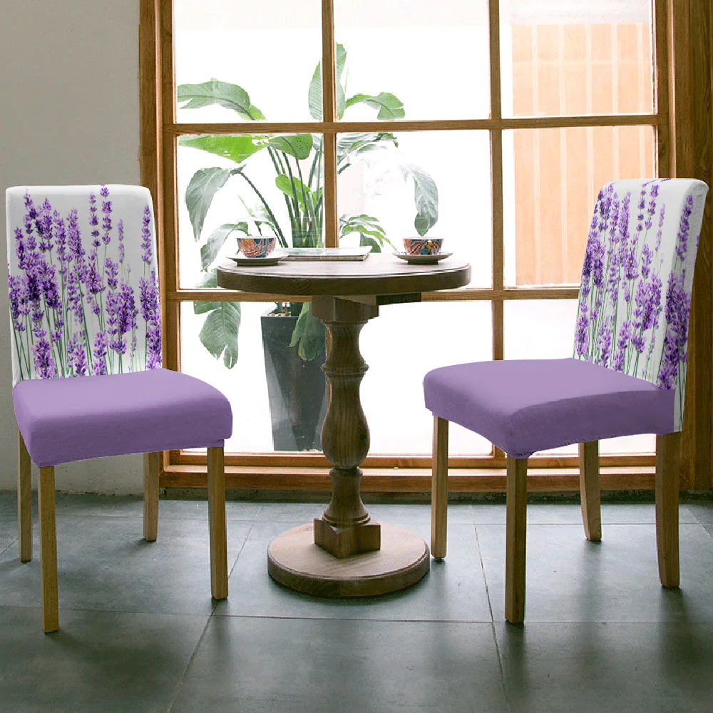 Lavender Plant Flowers Purple White Chair Cover Dining Spandex Stretch Seat Covers Home Office Decoration Desk Chair Case Set