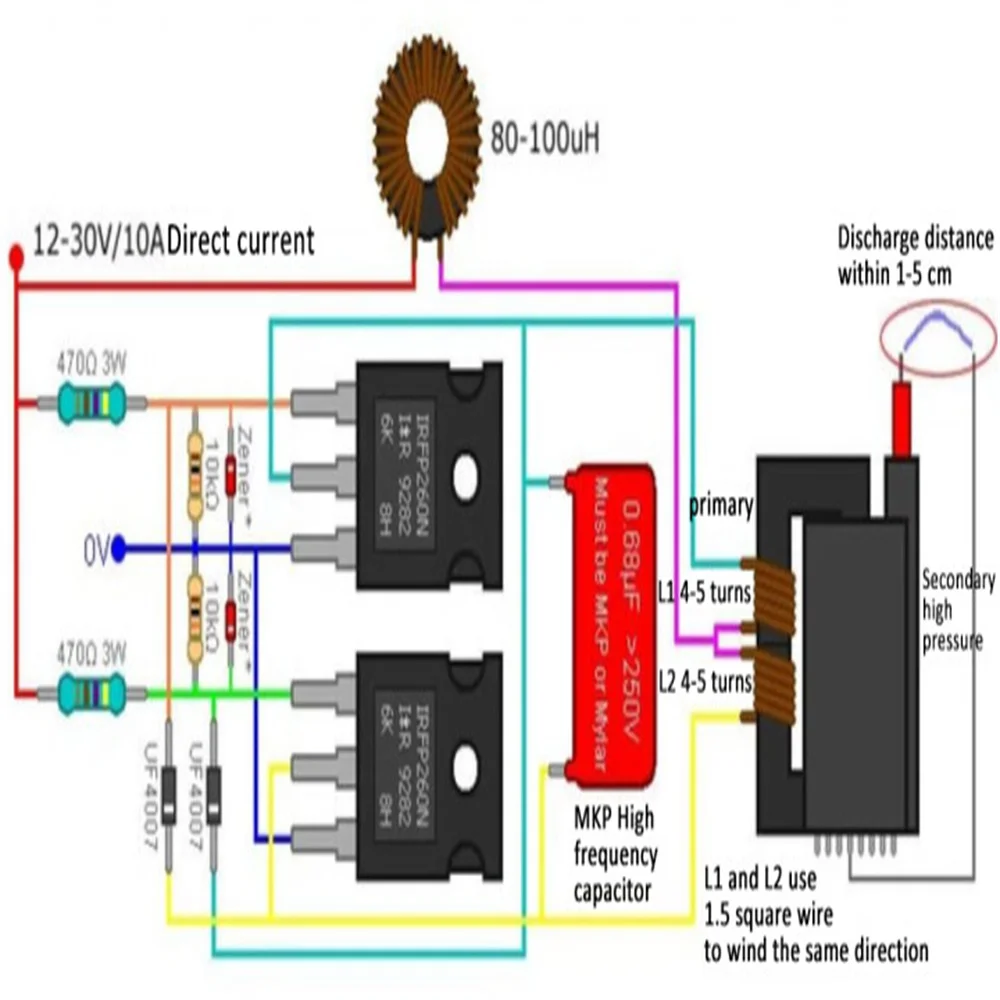 DC 12-30V ZVS Modulo scheda di azionamento Bobina Tesla Flyback Driver/SGTC/Marx Generatore Bobina di accensione con pacchetto ad alta tensione 15A