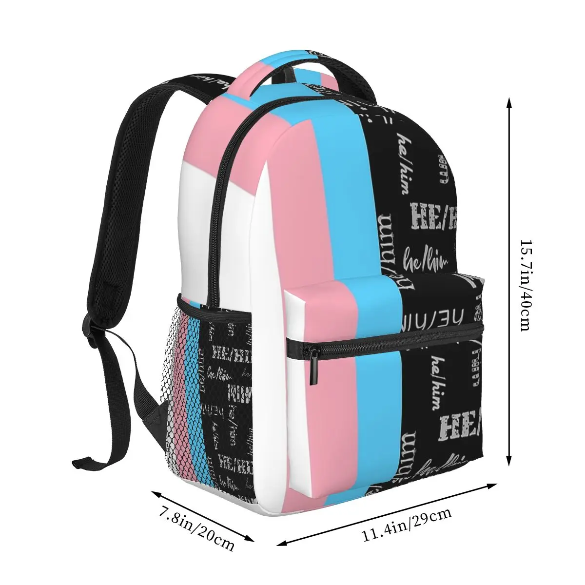 Trans Flag, HeHim Pronouns - Identity Pride Backpacks Boys Girls Bookbag Students School Bags Travel Rucksack Shoulder Bag