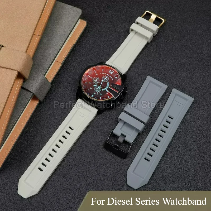 26mm for Diesel DZ4323/7257/1657/4318 Waterproof Soft Comfortable High Quality Silicone Watchband Stainless Steel Needle Buckle