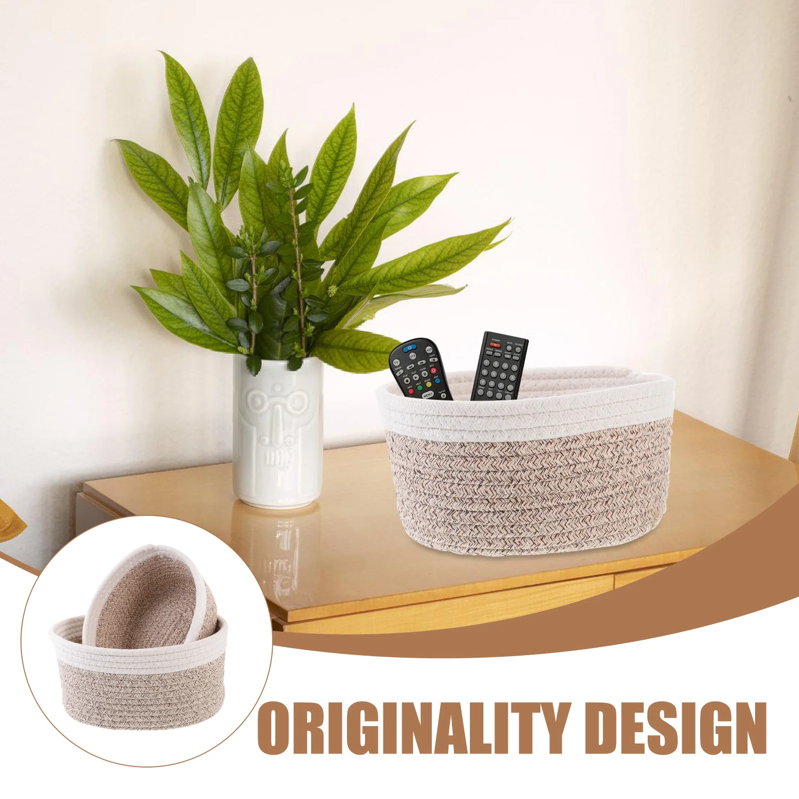 

2Pcs Cotton Rope Basket Woven Storage Organizer Desktop Snack Holder Bedroom Sundries Small Storage Basket Desktop Snack Baskets