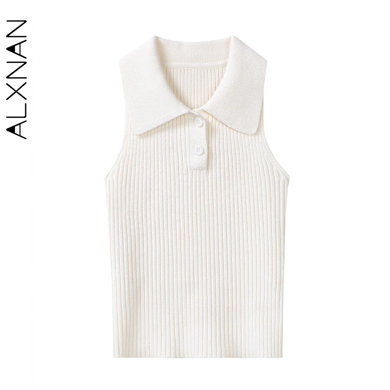 

ALXNAN Women's Sweater Vest 2025 fall Fashion Polo Collar Sleeveless Sweaters Female Knitted Tops Sold Separately DYL661315-2