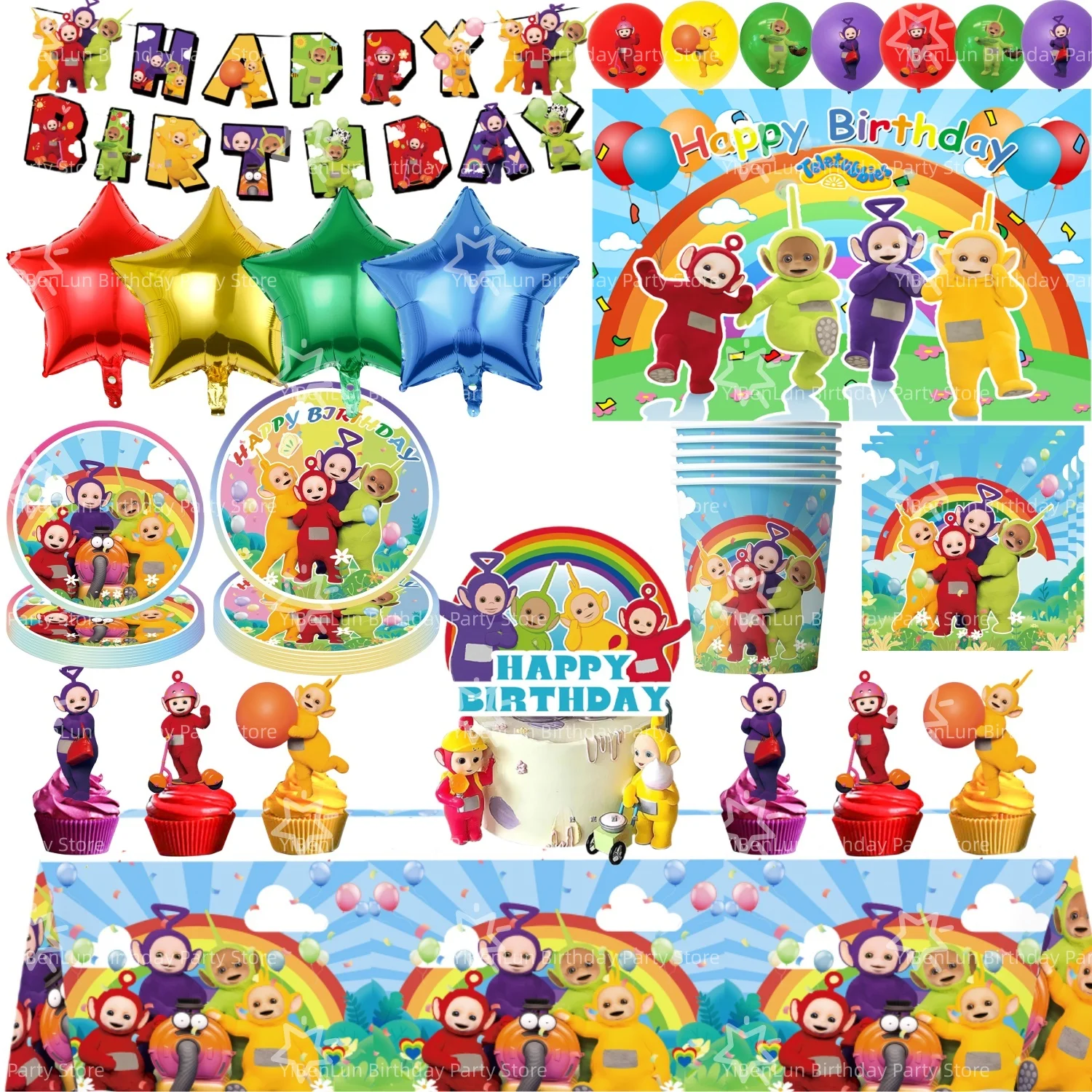 Decoración para fiesta de cumpleaños de Tinky Winky, vajilla desechable Antennababy Po, mantel, plato, vaso, servilleta, suministros para fiestas infantiles